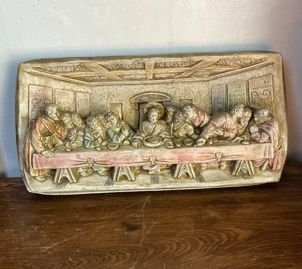 VTG Last Supper Wall Plaque Chalkware 3D Relief Religious Art 15